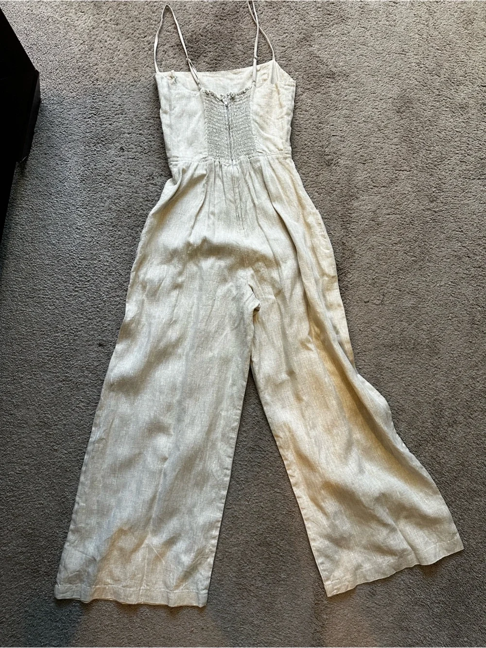 Reformation Natural Linen-Blend Wide Leg Jumpsuit with Side Buttons